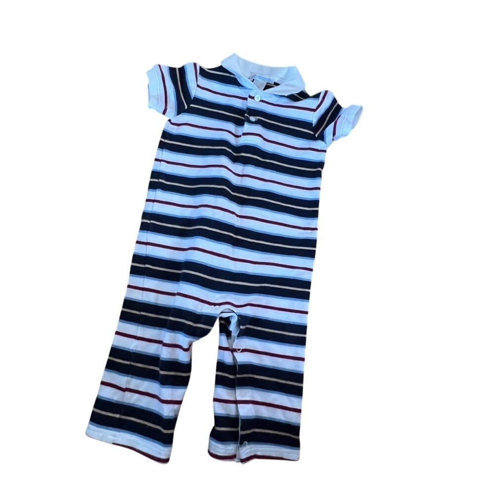 Janie and Jack red and blue striped one piece short sleeve outfit romper